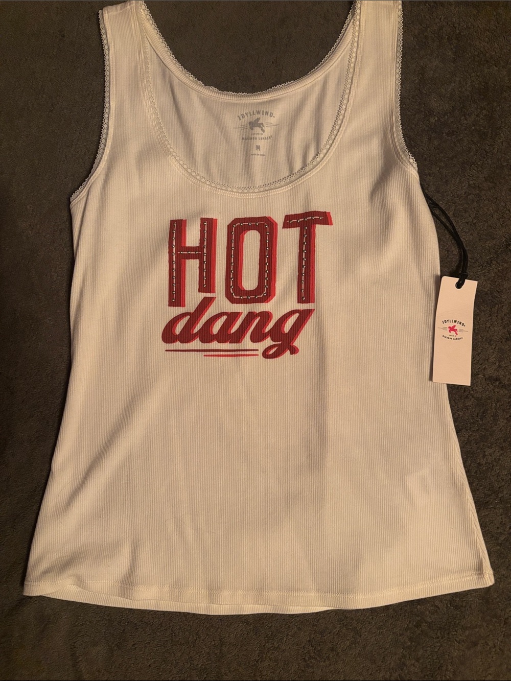 Idyllwind White Ribbed Tank with Red Studded 'HOT' Lettering